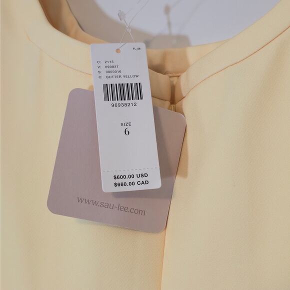 SAU LEE Butter Yellow Brooke Cap Slight Sleeves Crepe Fully Lined Maxi Gown Sz 6 - Picture 13 of 13